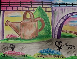 “Staunton Watering Can and Bridge”-$100 Acrylic on Canvas